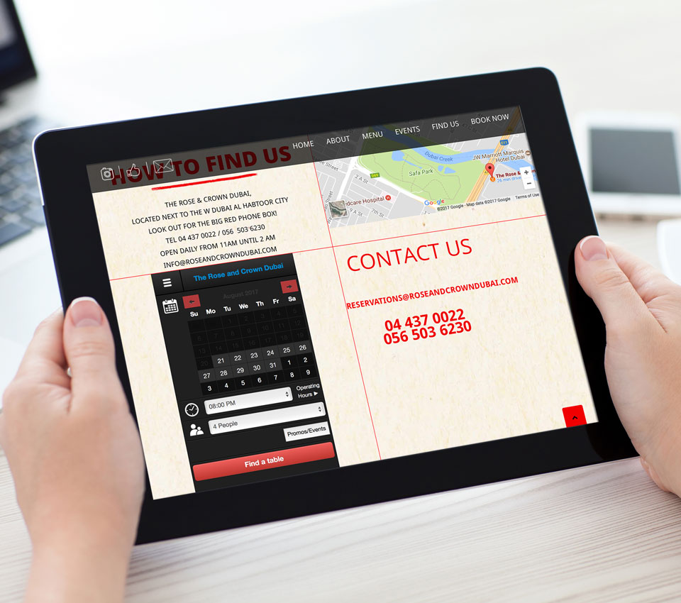 Rose & Crown Dubai Website iPad View