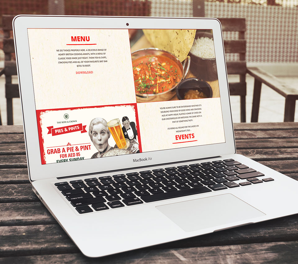 Rose & Crown Dubai Website Laptop View