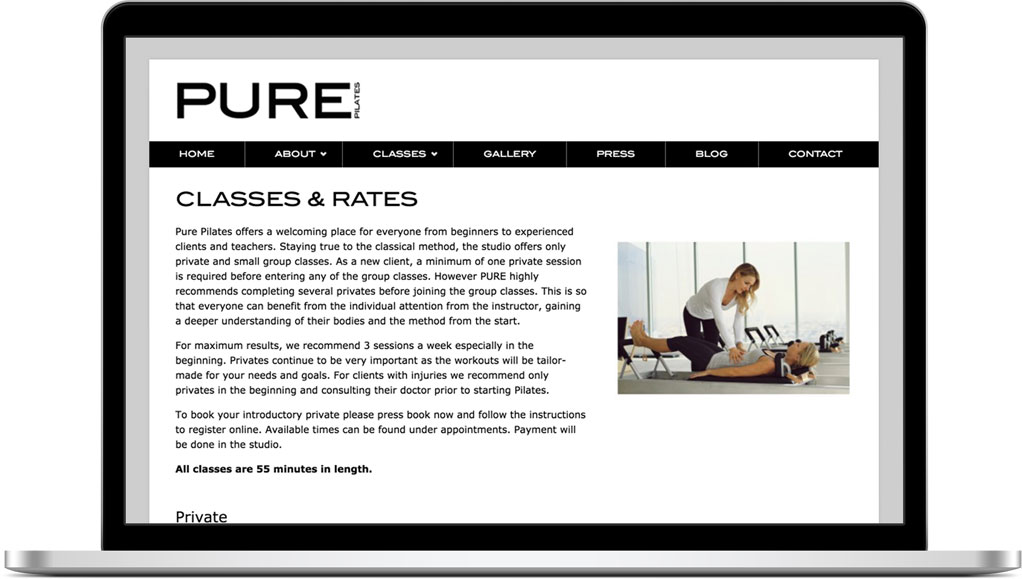 Pure Pilates Studio Website
